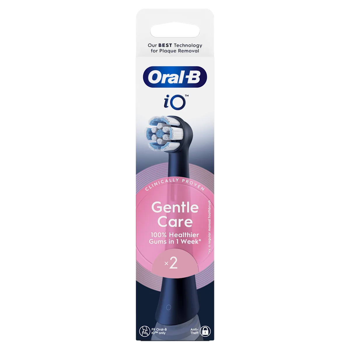 Oral-B iO, lot de 2 brossettes Gentle Care, cliniquement prouvées pour des gencives 100% plus saines en 1 semaine.
