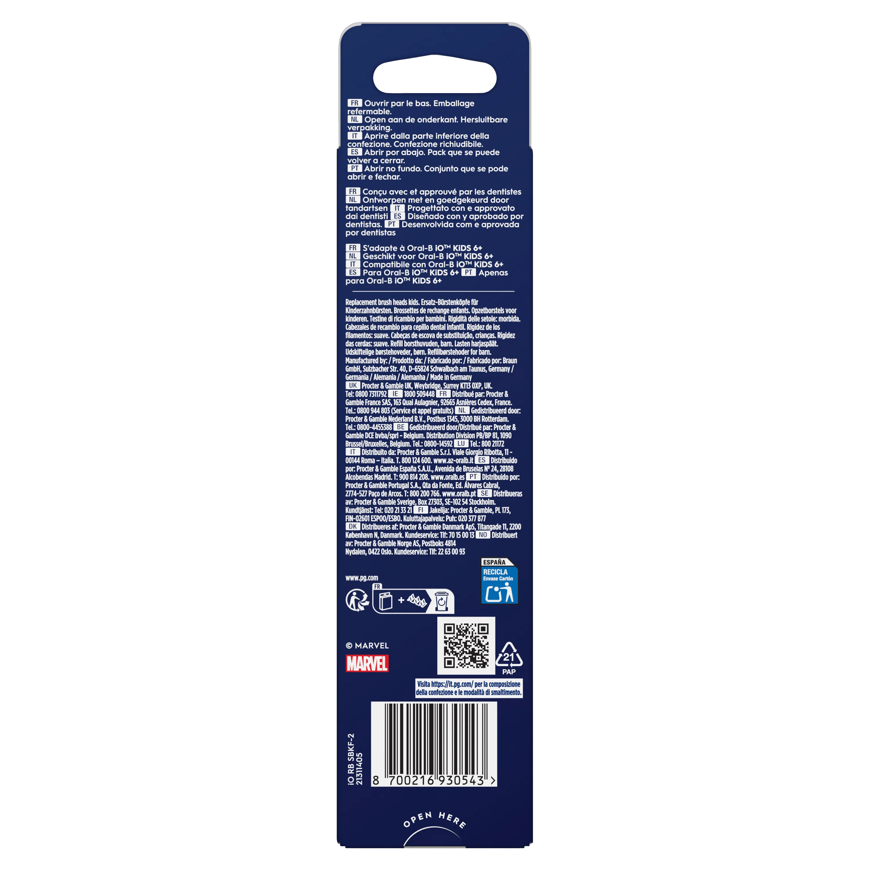 Oral-B iO Kids 6+ brossettes de rechange, conçues et approuvées par les dentistes, compatibles avec les brosses à dents Oral-B iO Kids 6+.
