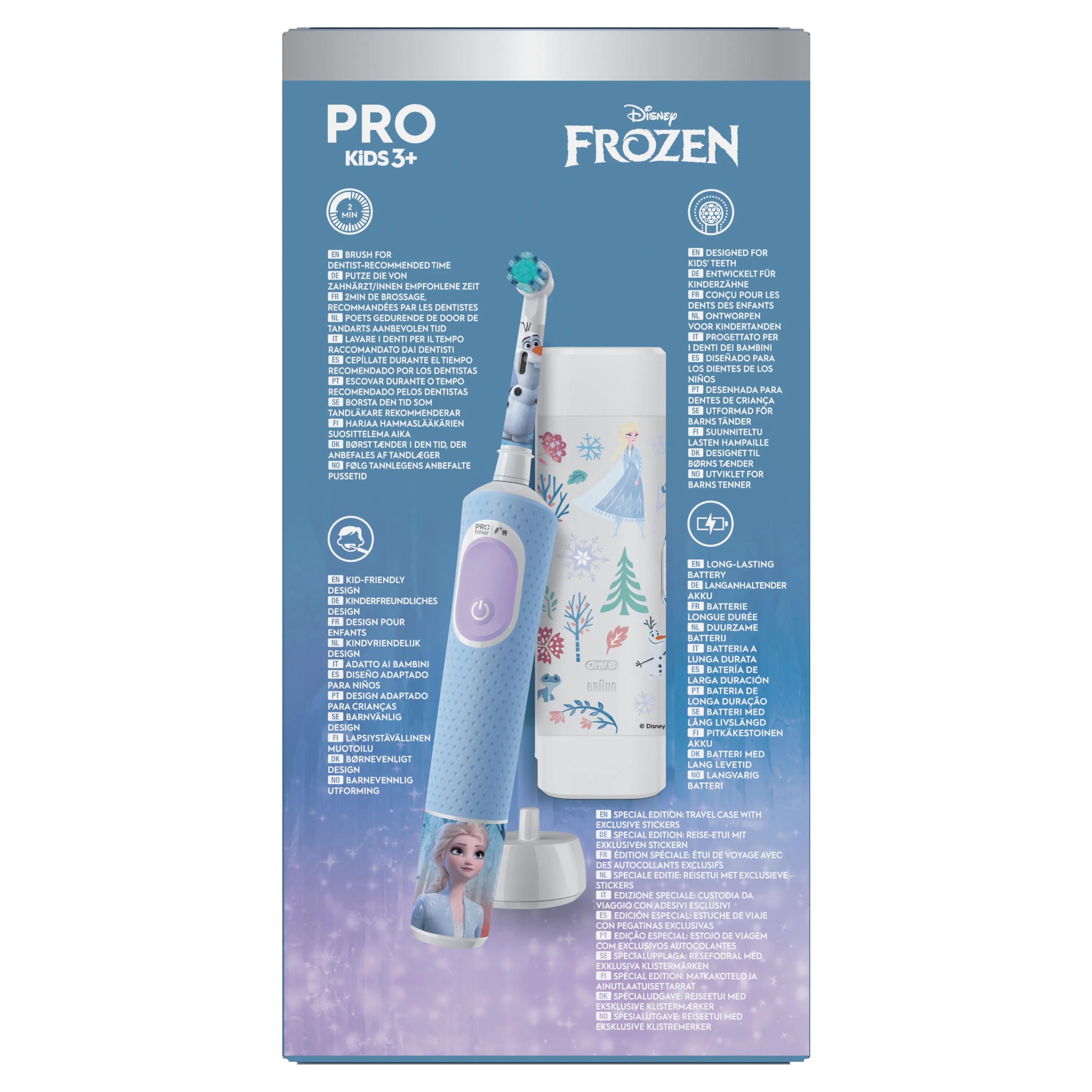Oral-B Brosse à dents électrique Pro Kids 3+ Frozen avec étui de voyage et autocollants exclusifs.