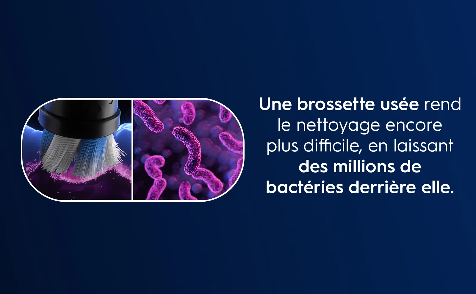 Gros plan sur les bactéries présentes sur une brossette usée qui rend le nettoyage plus difficile