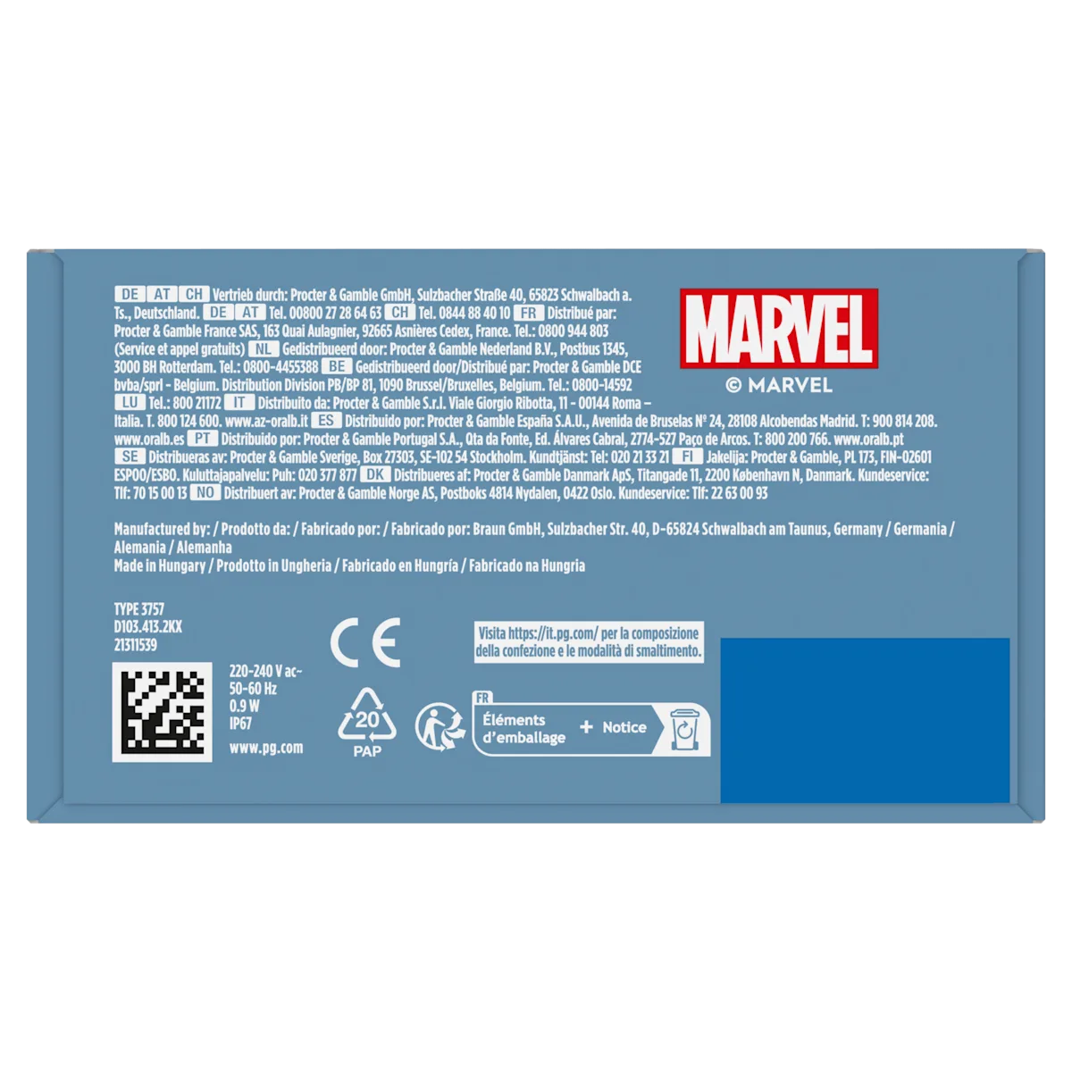 Emballage dâune brosse à dents Oral-B portant le logo Marvel.