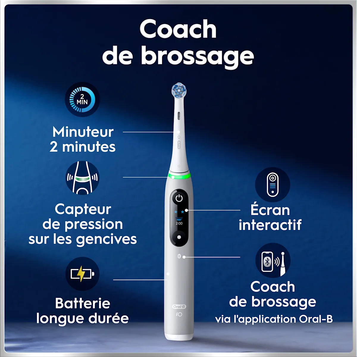 Application connectée Oral-B iO guidant le brossage de toutes les zones de la bouche.