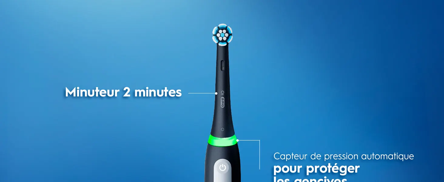 Brosse à dents électrique noire: minuteur 2 min et capteur de pression pour protéger les gencives. 