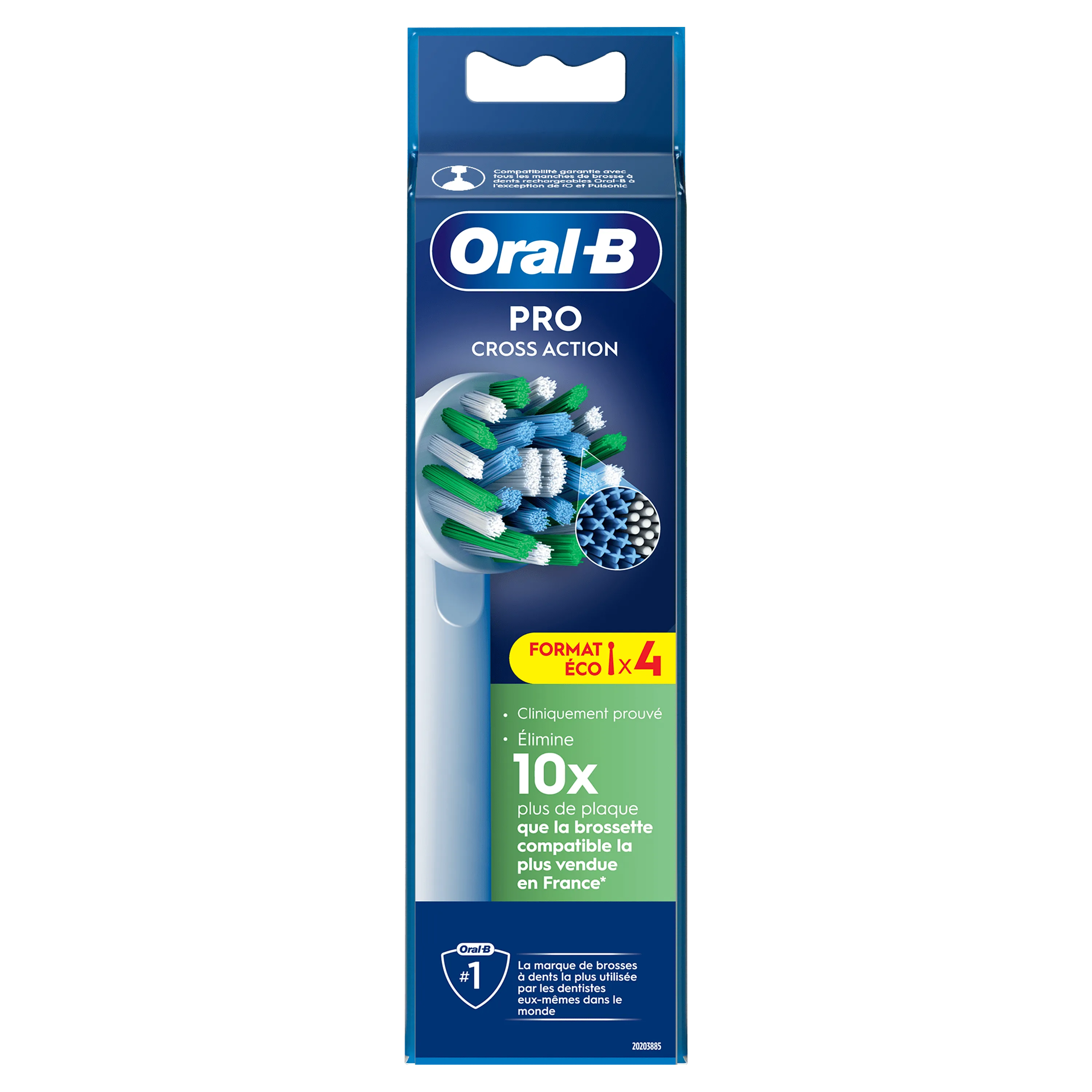 Oral-B Pro Cross Action, format éco x4, élimine 10x plus de plaque que la brossette compatible la plus vendue en France.;