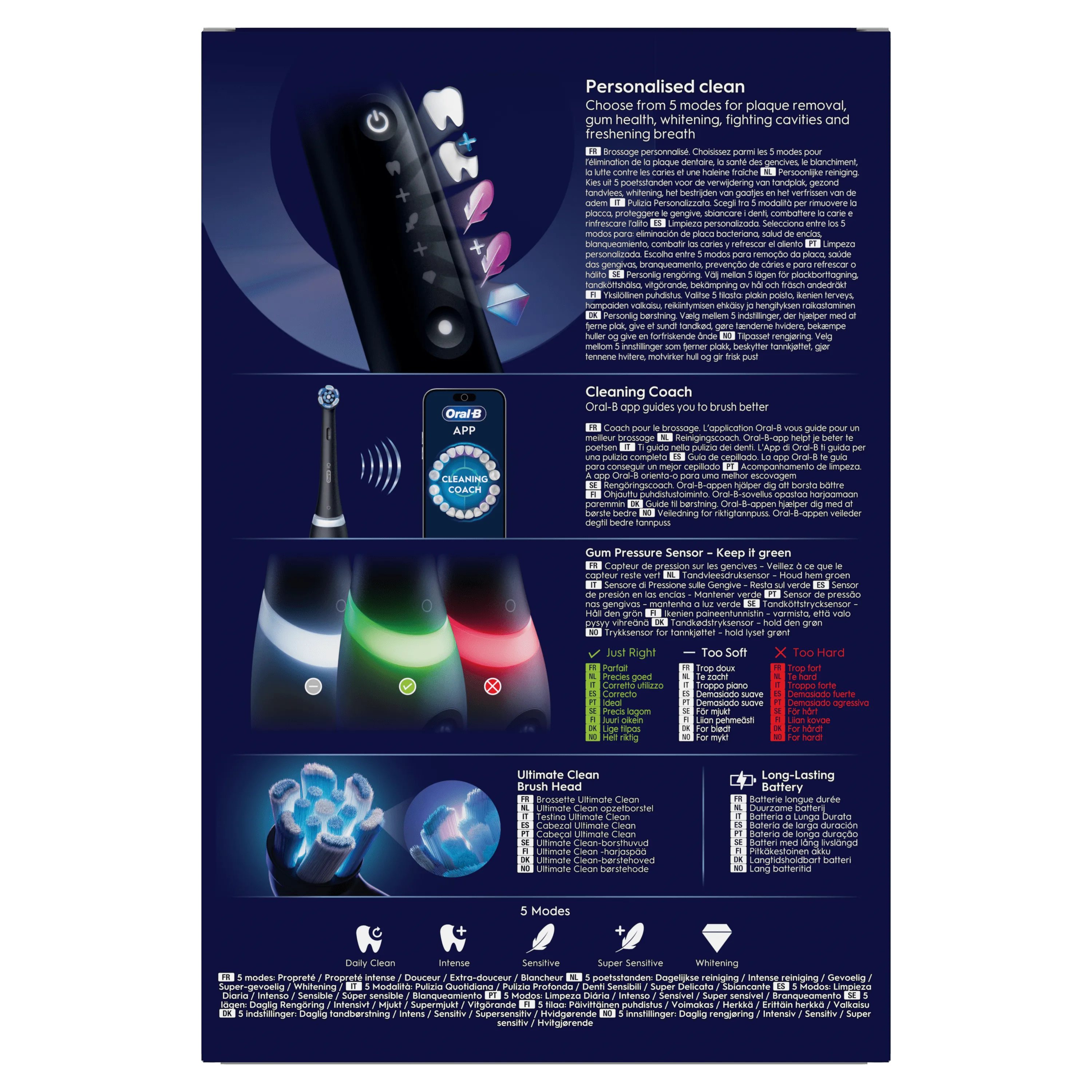 Oral-B brosse à dents électrique avec 5 modes de brossage personnalisés pour l élimination de la plaque, la santé des gencives et le blanchiment.