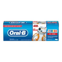 Le dentifrice Oral-B Junior arborant les personnages de Star Wars a été élaboré avec l’aide de dentistes pour permettre aux enfants de prendre en main leur santé bucco-dentaire. Il protège les dents des acides et des sucres présents dans la nourriture de tous les jours. Son arôme de menthe douce est idéal pour les grands enfants.