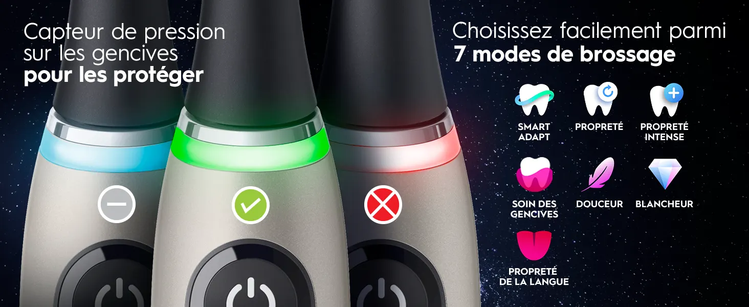 Brosse à dents électrique avec capteur de pression et 7 modes de brossage différents 