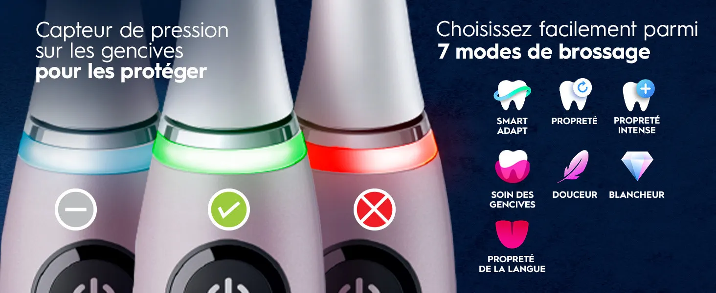 Brosse à dents électrique avec capteur de pression et 7 modes de brossage spécialisés 