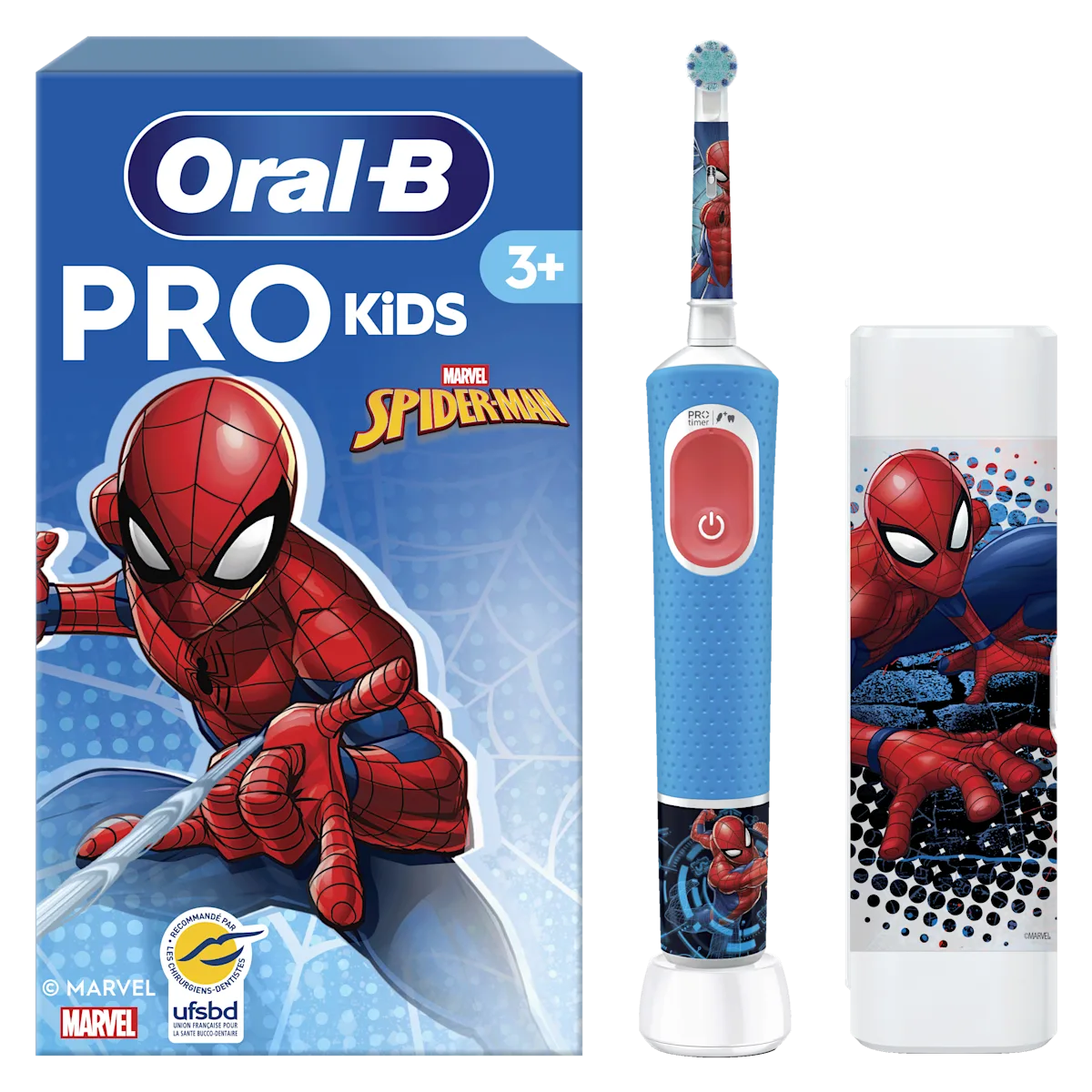Oral-B Pro Kids Marvel Spiderman Brosse à dents électrique + 1 brossette + Étui de voyage