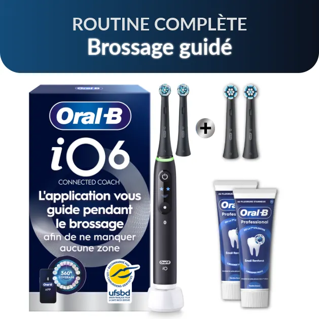 Brosse à dents électrique Oral-B iO6, Noire, 2 brossettes, Étui de voyage premium, Porte-brossettes
