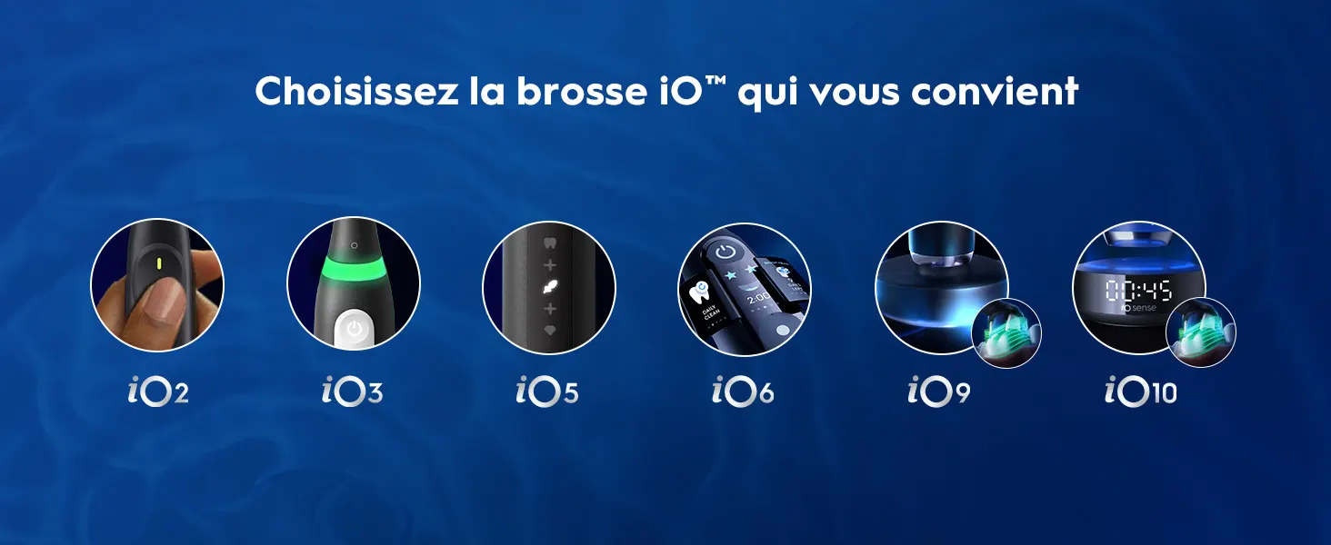 Comparaison des différents modèles de brosses à dents électriques iO (2, 3, 5, 6, 9 et 10)