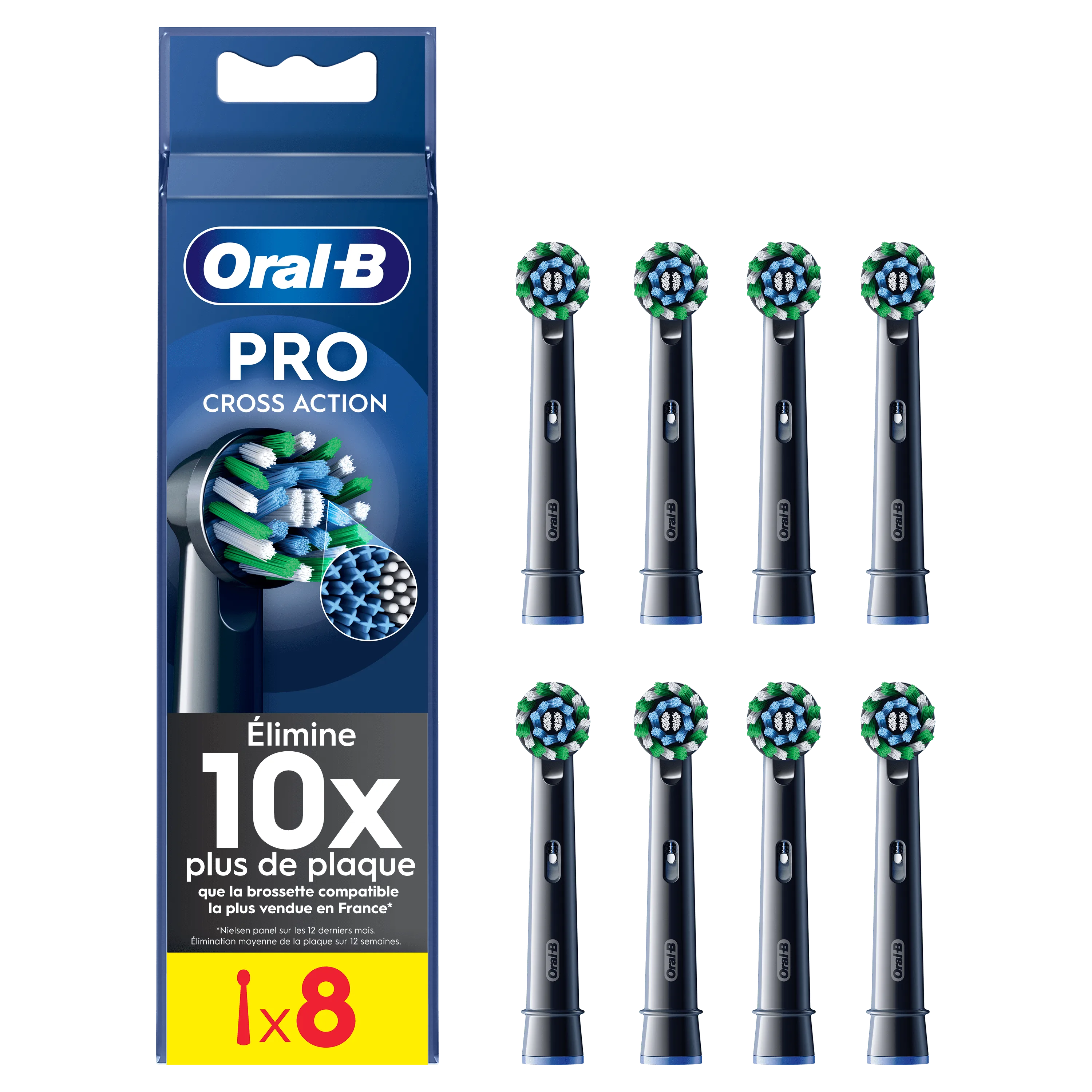 Oral-B Pro Cross Action, pack de 8 brossettes, élimine 10x plus de plaque que la brossette compatible la plus vendue en France.