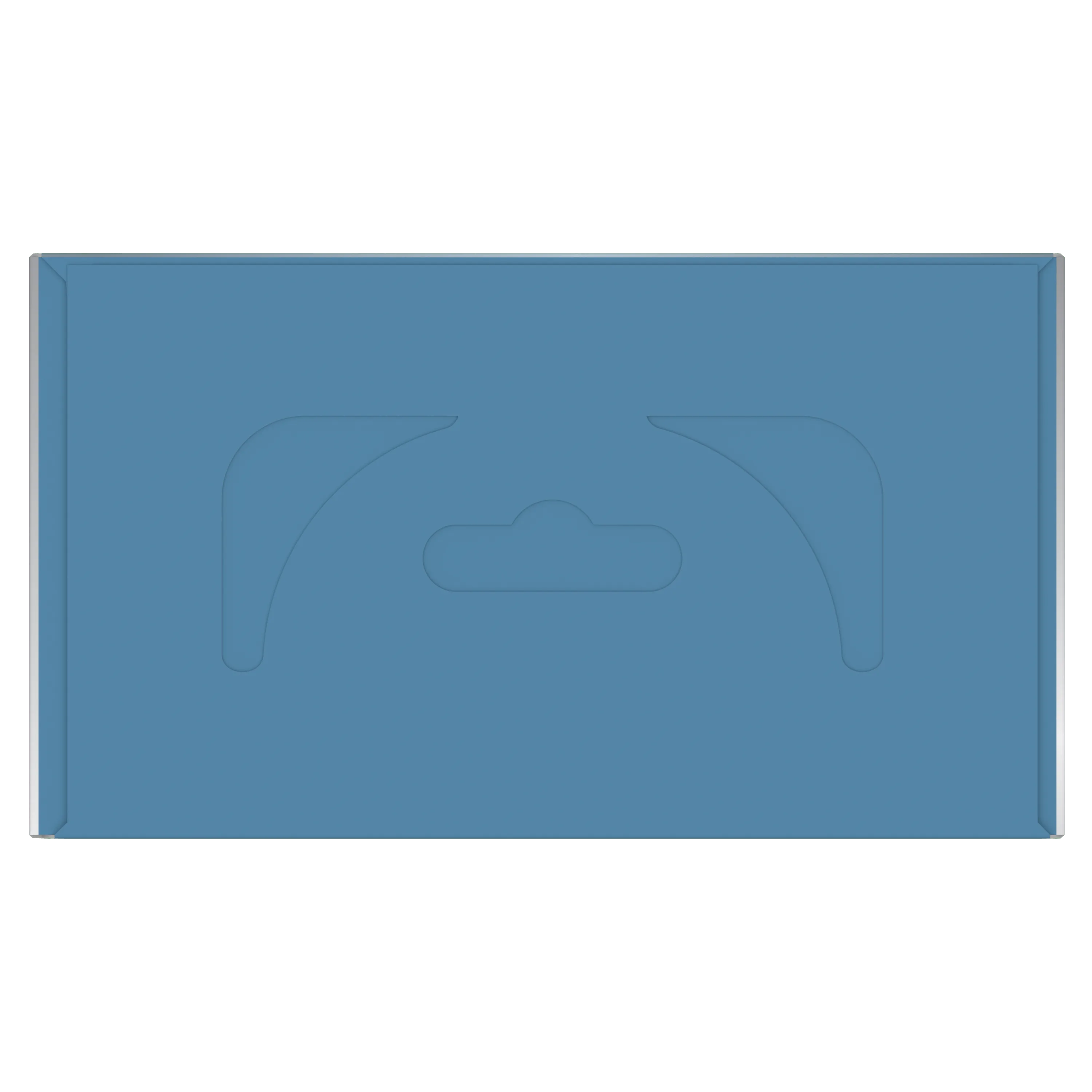 Boîte bleue avec un motif de suspension moulé sur le dessus.