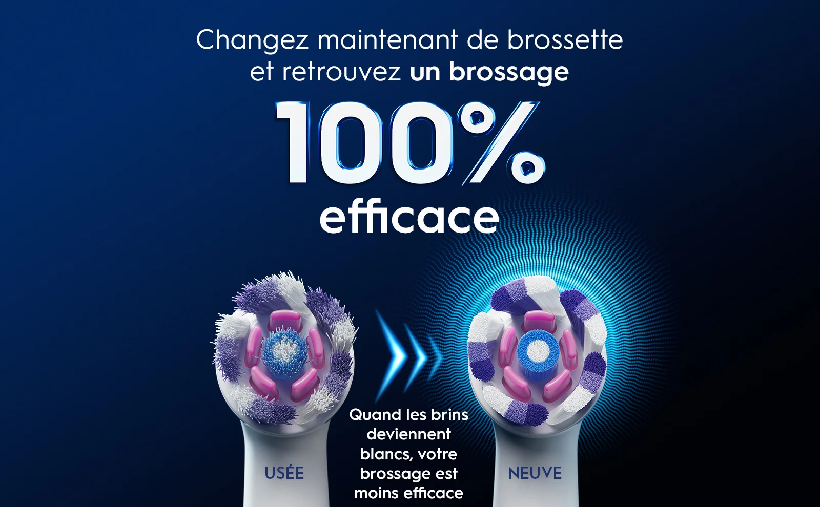 Brossettes usée et neuve côte à côte pour montrer qu'il est temps de changer.