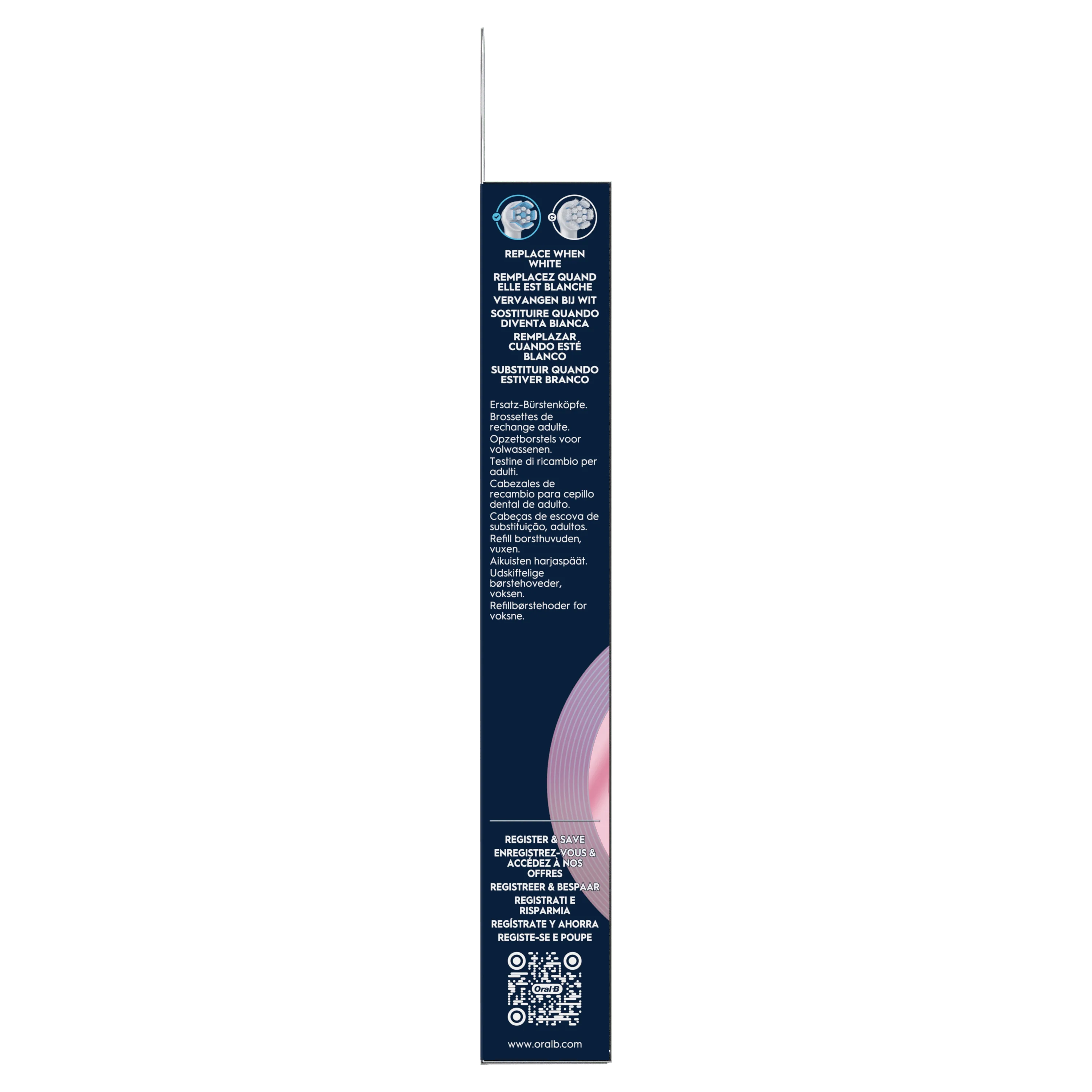 Oral-B, emballage indiquant de remplacer la brossette quand elle est blanche.