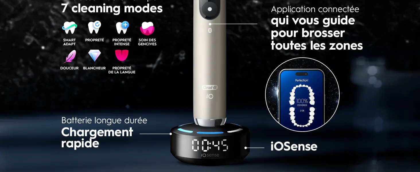 Brosse à dents électrique avec 7 modes, application connectée et chargement rapide