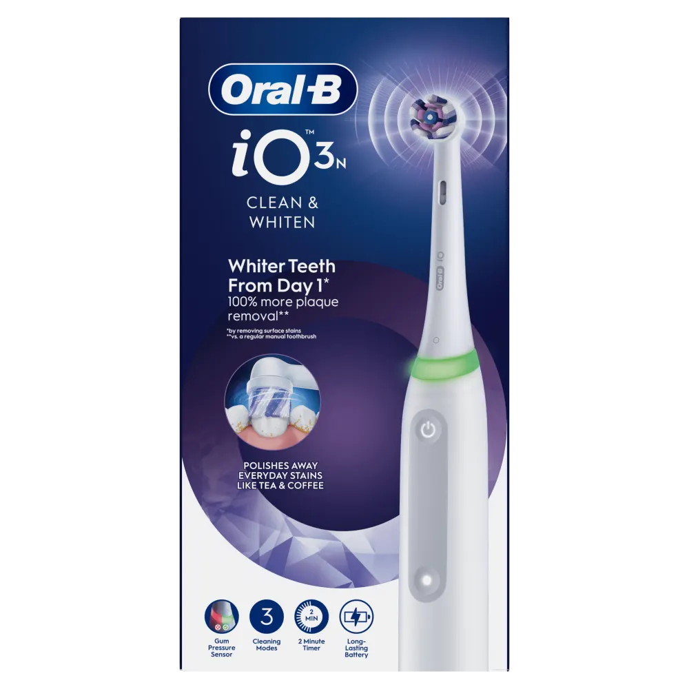 Oral-B iO brosse à dents électrique montrant le capteur de pression, le mode sensible.