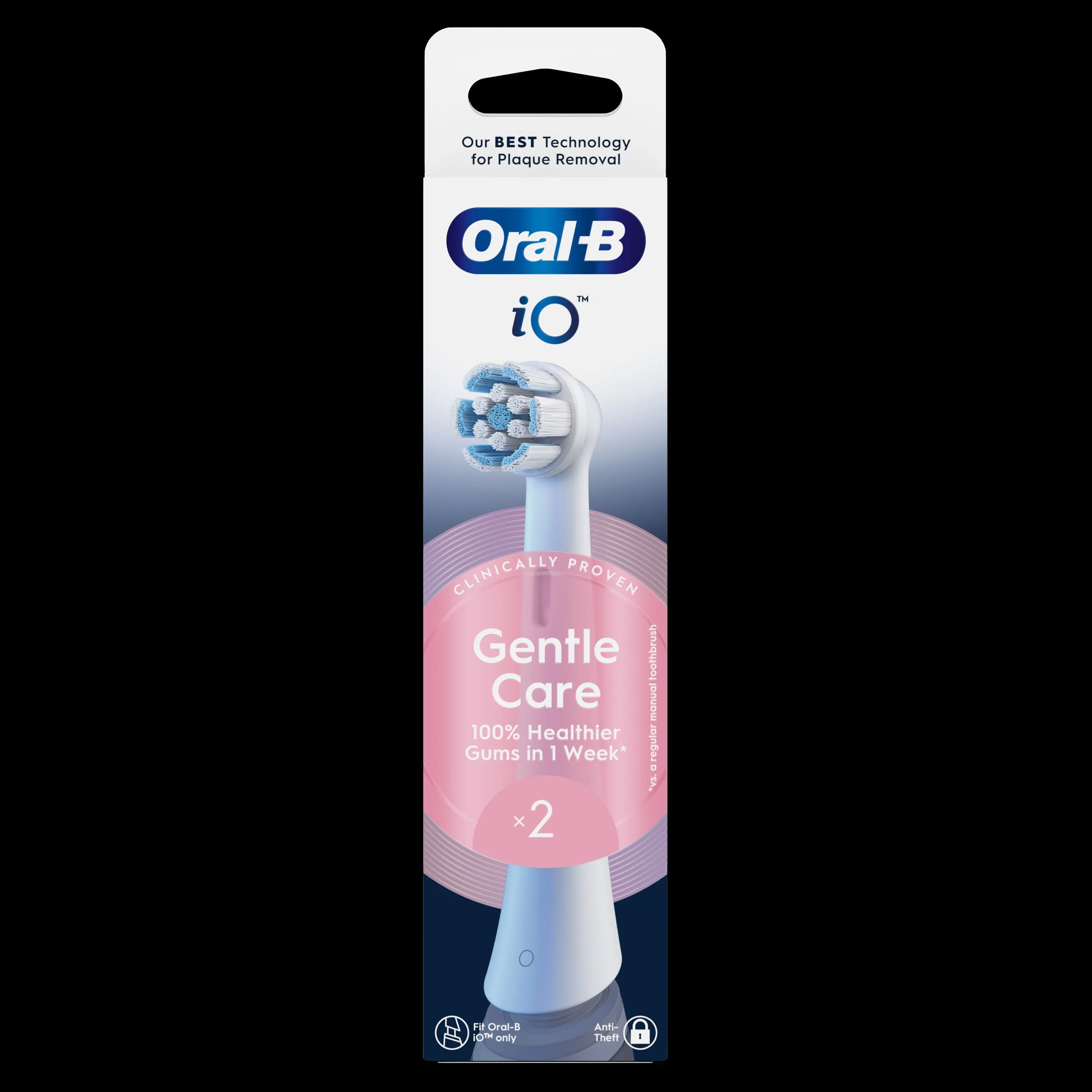 Oral-B iO Gentle Care, pack de deux brossettes, promettant des gencives 100% plus saines en une semaine.