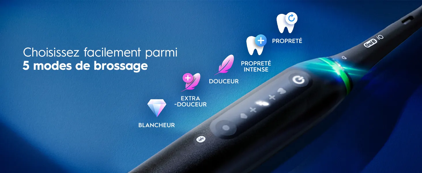 Brosse à dents électrique avec 5 modes: Propreté, P. Intense, Douceur, Extra Douceur et Blancheur