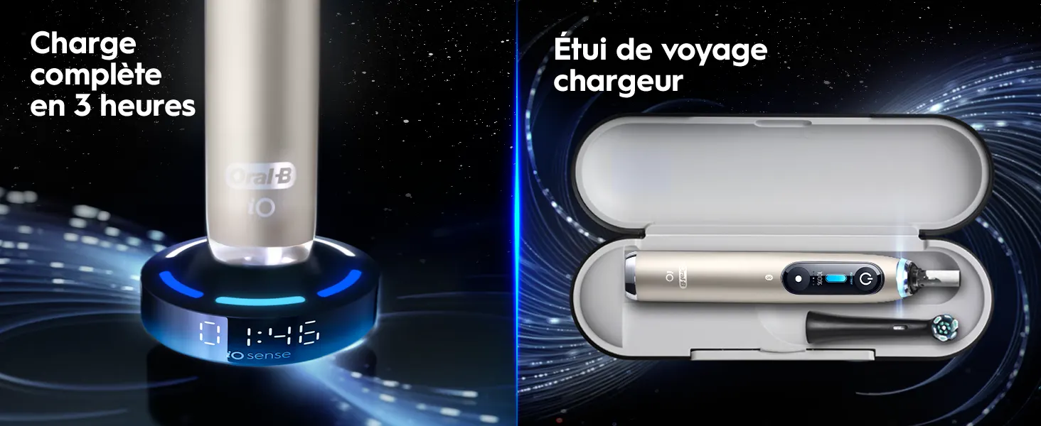 Brosse à dents électrique Oral-B avec base de charge rapide et étui de voyage chargeur. 