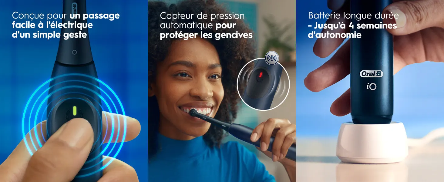 Brosse à dents Oral-B iO: geste simple, capteur de pression et batterie longue durée.