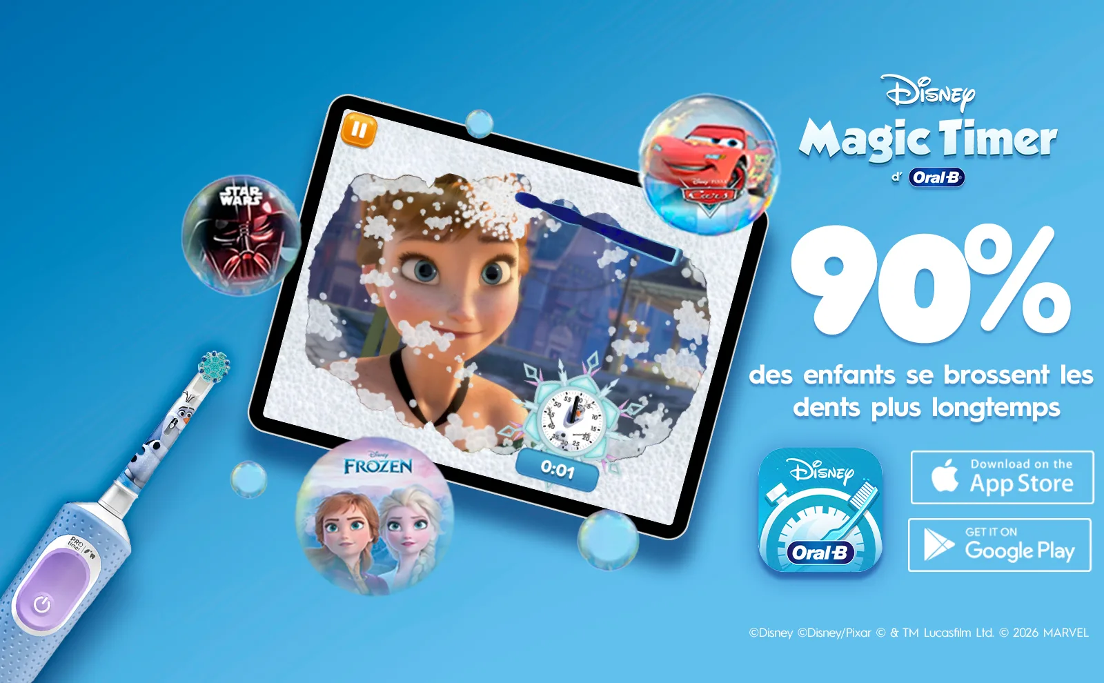 L’appli Disney Magic Timer aide les enfants à se brosser les dents plus longtemps avec Anna et Elsa.