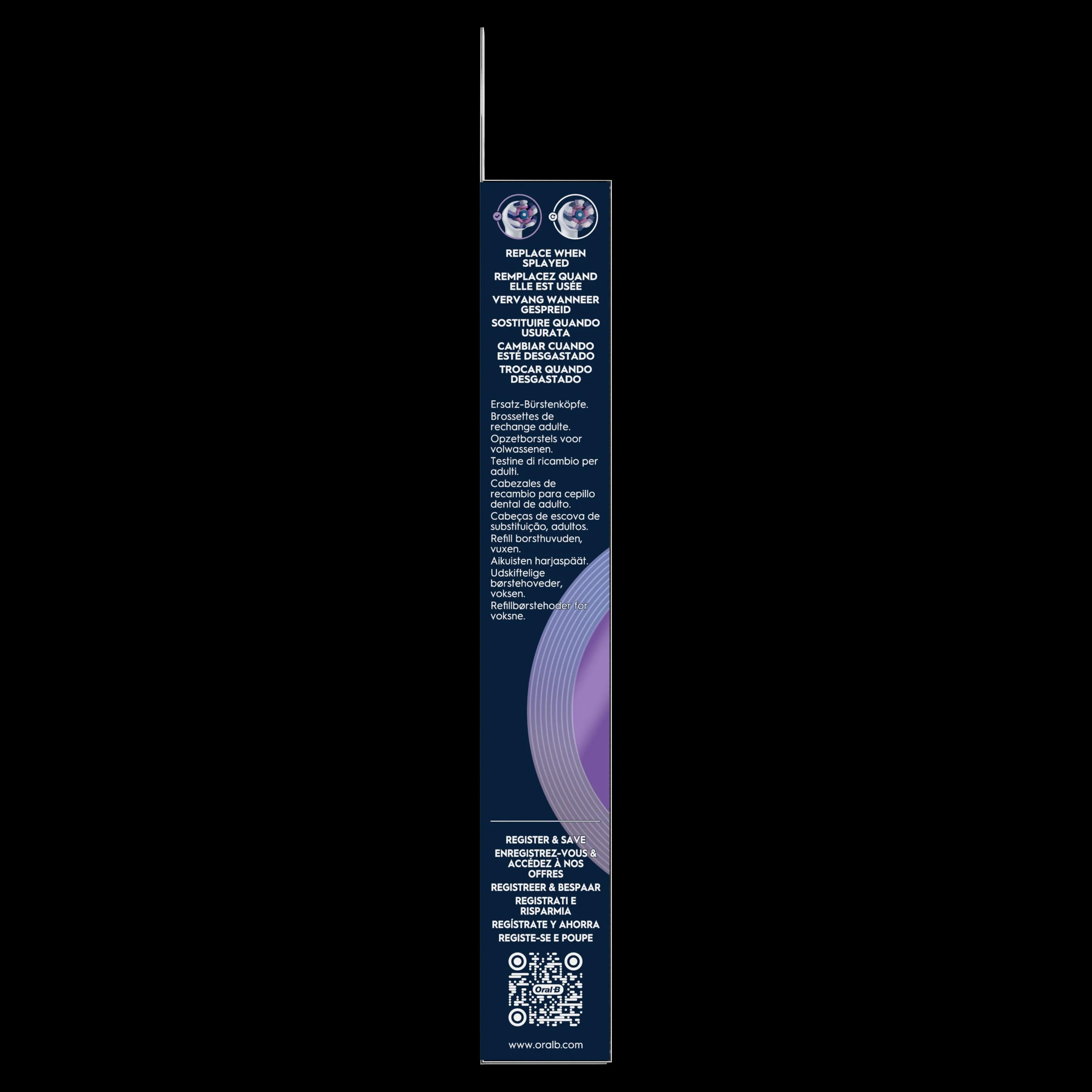 Oral-B, emballage indiquant de remplacer la brossette quand elle est usée.