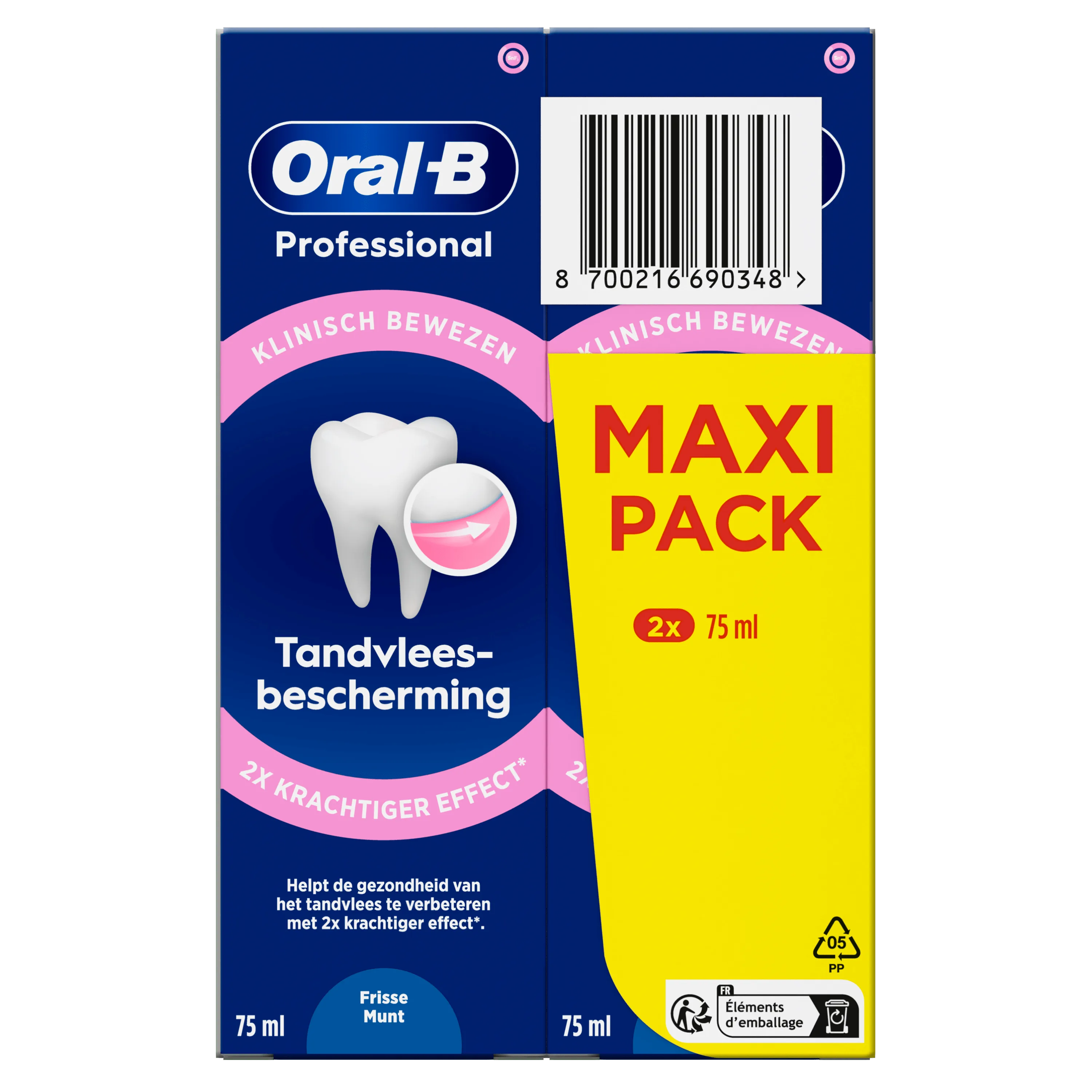 Oral-B Professional, emballage Maxi Pack avec la mention "2x krachtiger effect", soit un effet 2x plus puissant.