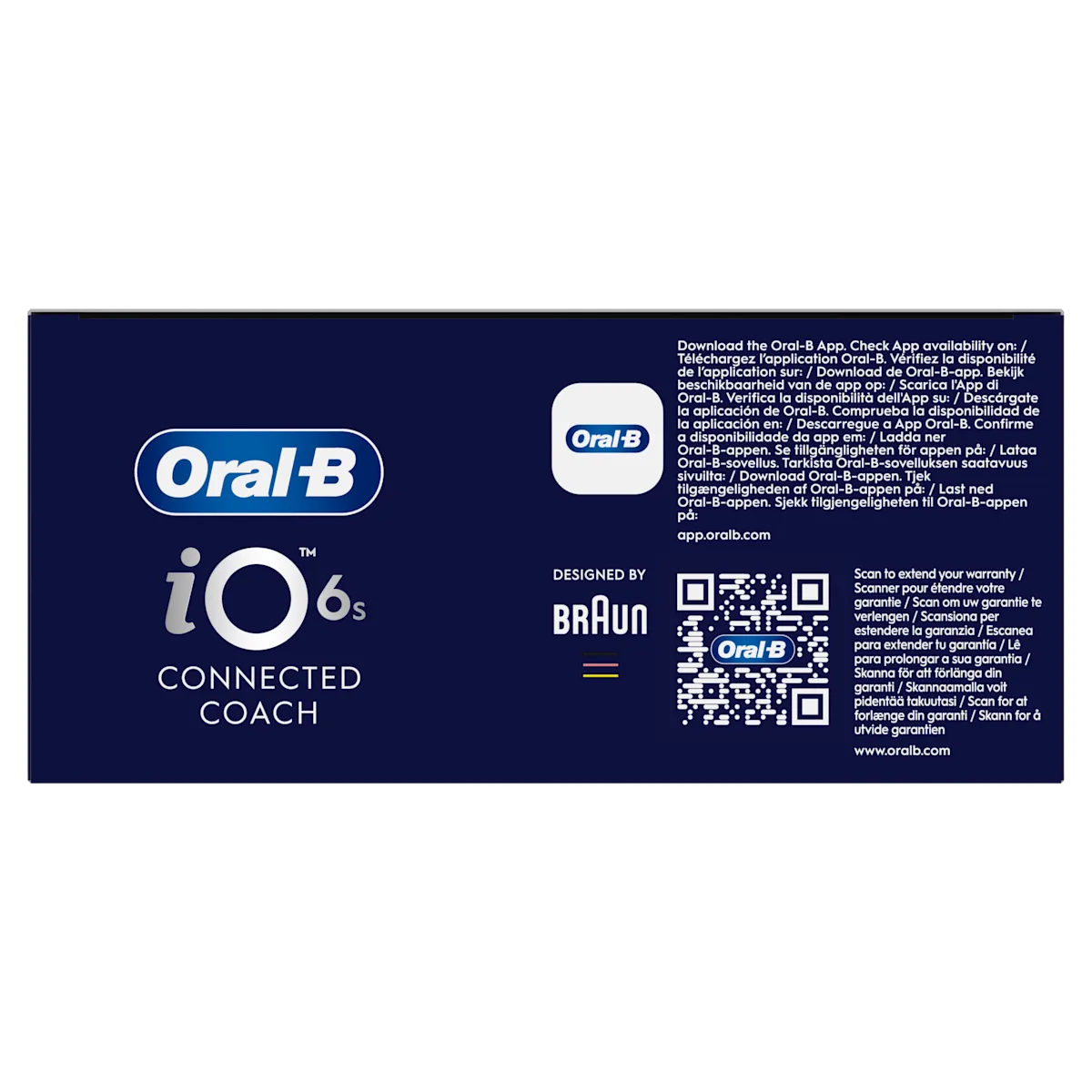 Contenu de la boîte Oral-B iO6 comprenant manche, brossettes, chargeur et étui de voyage.