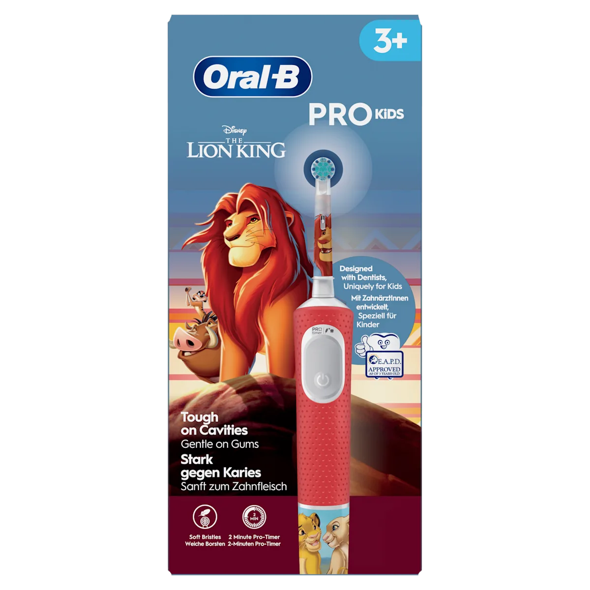 Oral-B Pro Kids brosse à dents électrique Le Roi Lion, conçue avec des dentistes, spécialement pour les enfants.