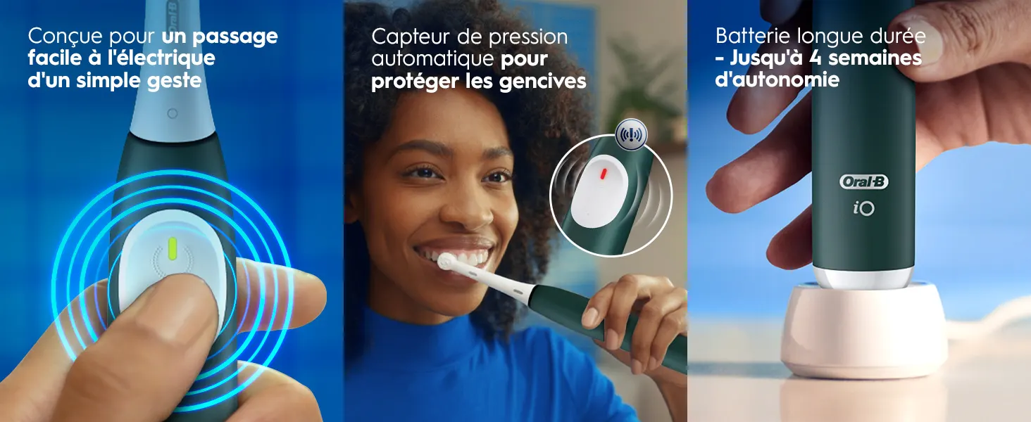 Brosse à dents Oral-B iO: geste simple, capteur de pression et batterie longue durée.