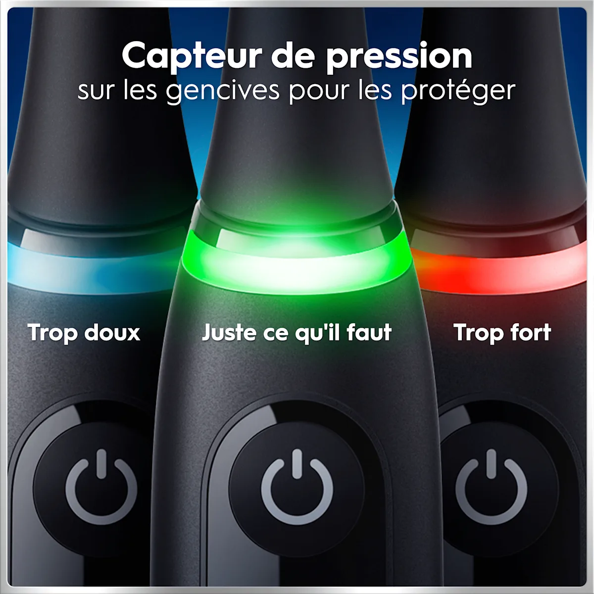 Capteur de pression Oral-B protège les gencives avec indicateurs lumineux.