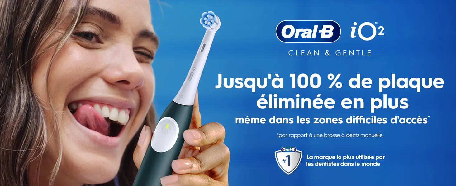 Brosse Oral-B iO2 éliminant 100% plus de plaque dans zones difficiles