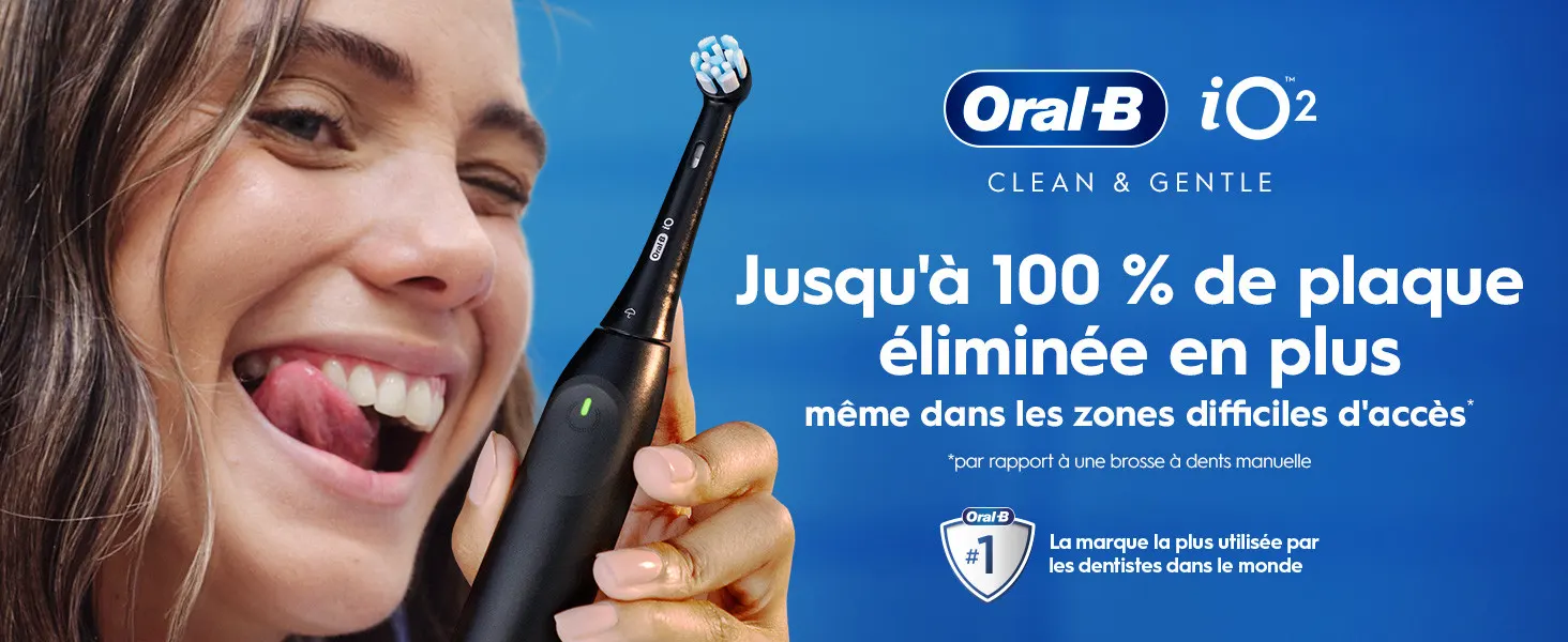 Brosse Oral-B iO2 éliminant 100% plus de plaque dans zones difficiles