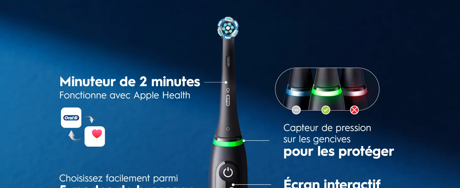 Brosse à dents électrique Oral-B avec minuteur, capteur de pression et compatibilité Apple Health
