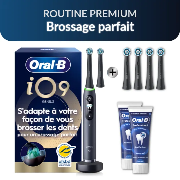 Brosse à dents électrique Oral-B iO9, Noire, 2 brossettes, Chargeur magnétique rapide, Batterie longue durée, Étui de voyage avec chargeur, Porte-brossettes