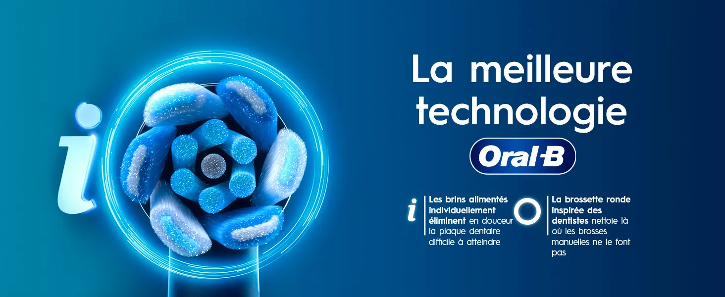 Manche Oral‑B iO avec différentes têtes de brosse compatibles.