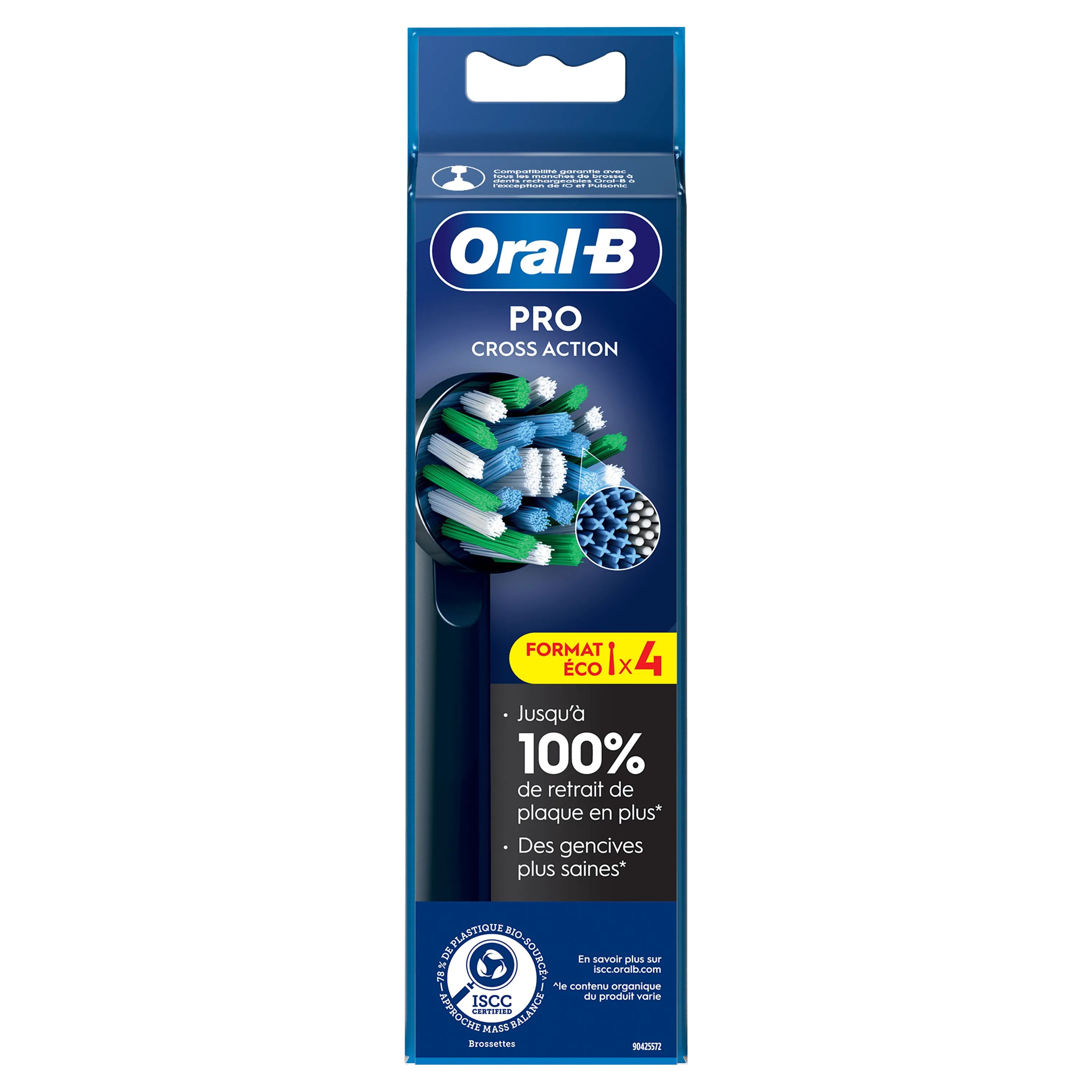 Oral-B Pro Cross Action, format éco x4, élimine 10x plus de plaque que la brossette compatible la plus vendue en France.