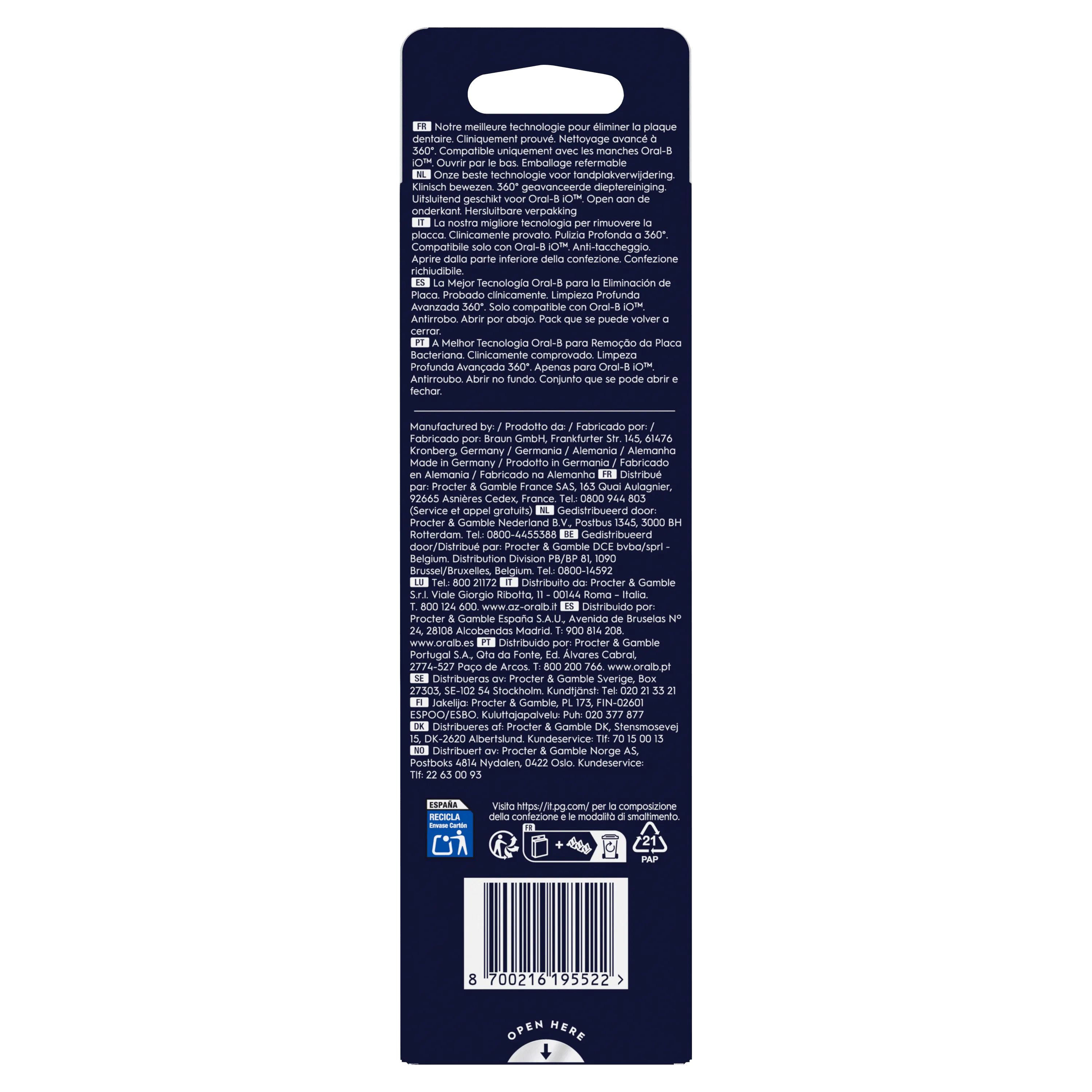 Oral-B iO : Technologie pour éliminer la plaque dentaire et nettoyage avancé à 360°. Compatible manches Oral-B iO.