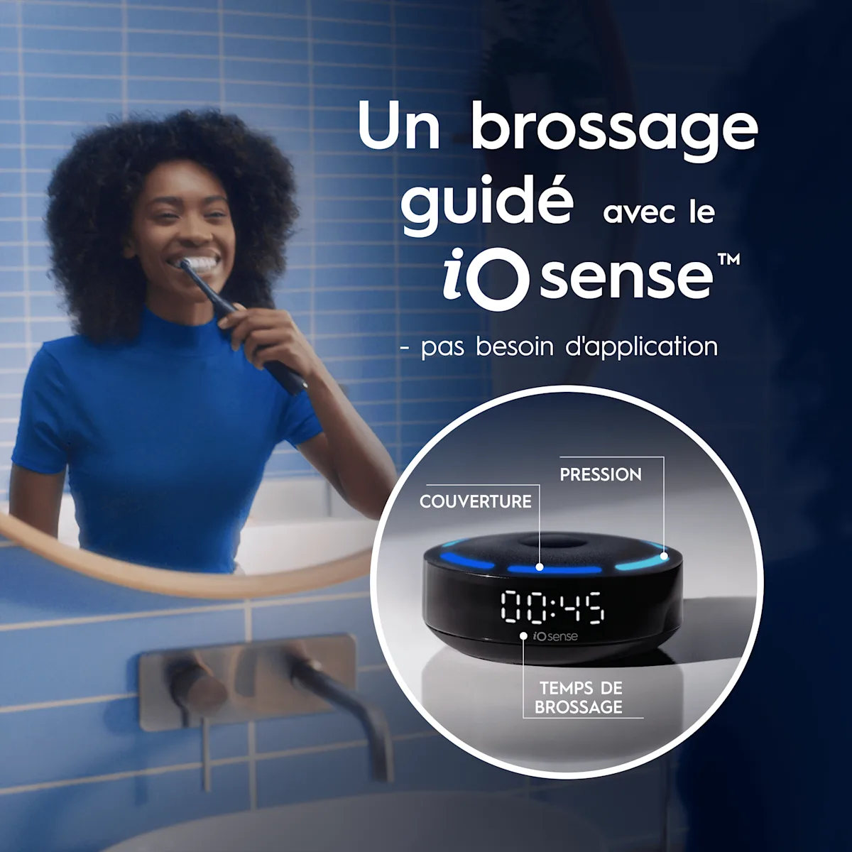 Brosse à dents électrique Oral-B avec un coach de brossage grâce au chargeur iO Sense, pas beoisn d'application.