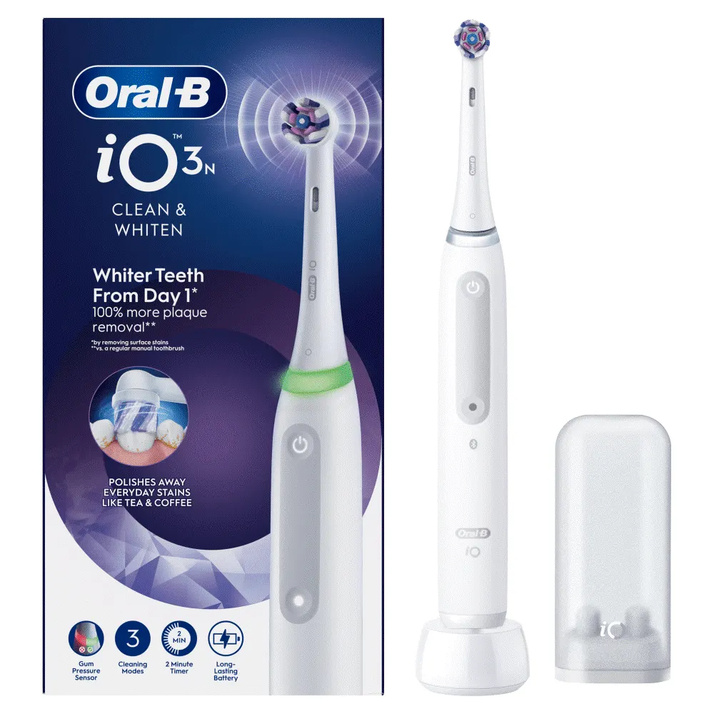 Oral-B iO3N brosse à dents, chargeur, porte-brossettes et emballage: Dents plus blanches dès le 1er jour.