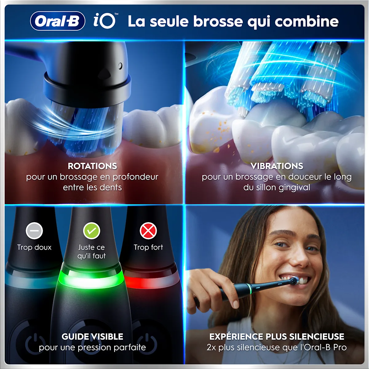 Oral-B iO: rotations, vibrations, capteur de pression et expérience silencieuse.
