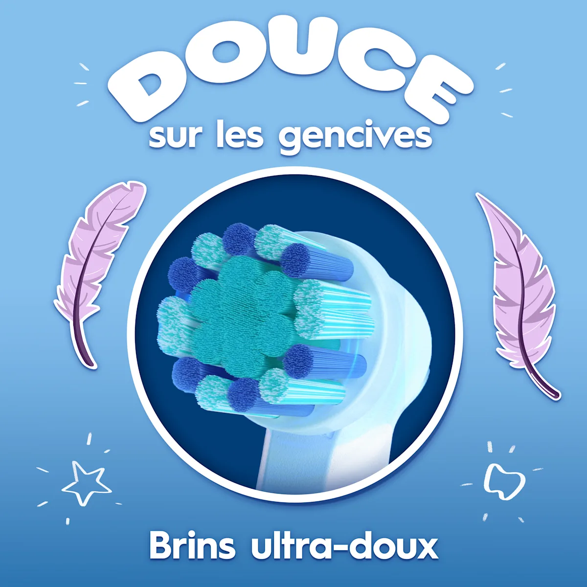 Brosse à dents électrique Oral-B, mise en valeur des "brins extra doux" et de l’aptitude "douce pour les gencives".