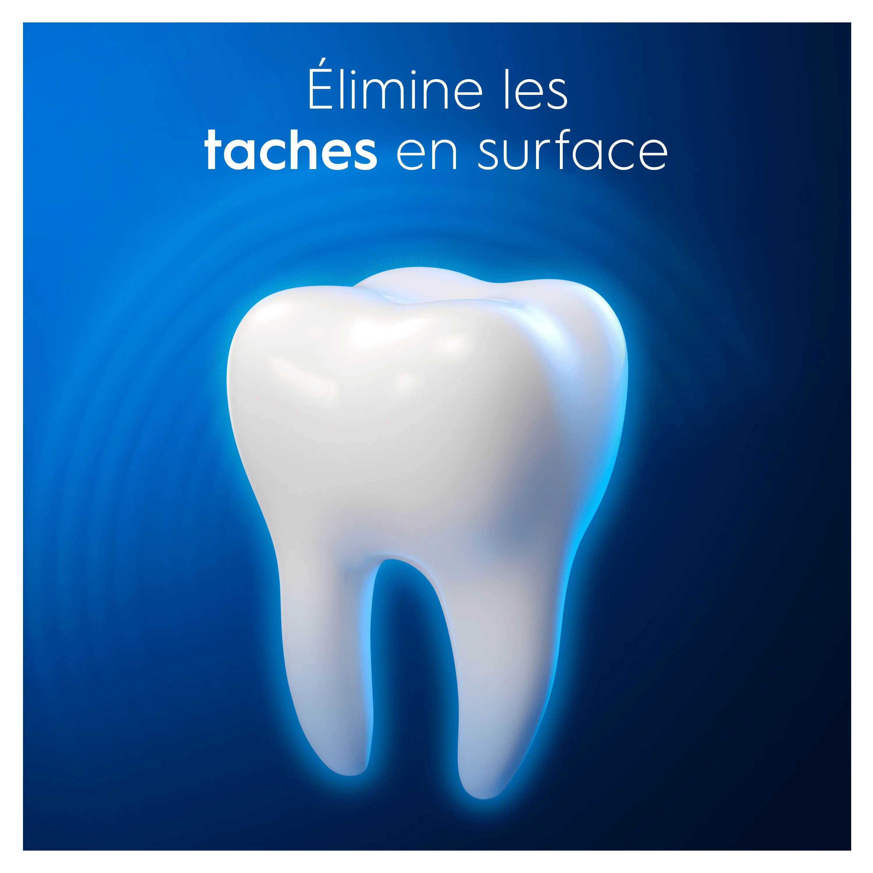 Une dent blanche brillante illustrant l'élimination des taches en surface grâce à Oral-B.