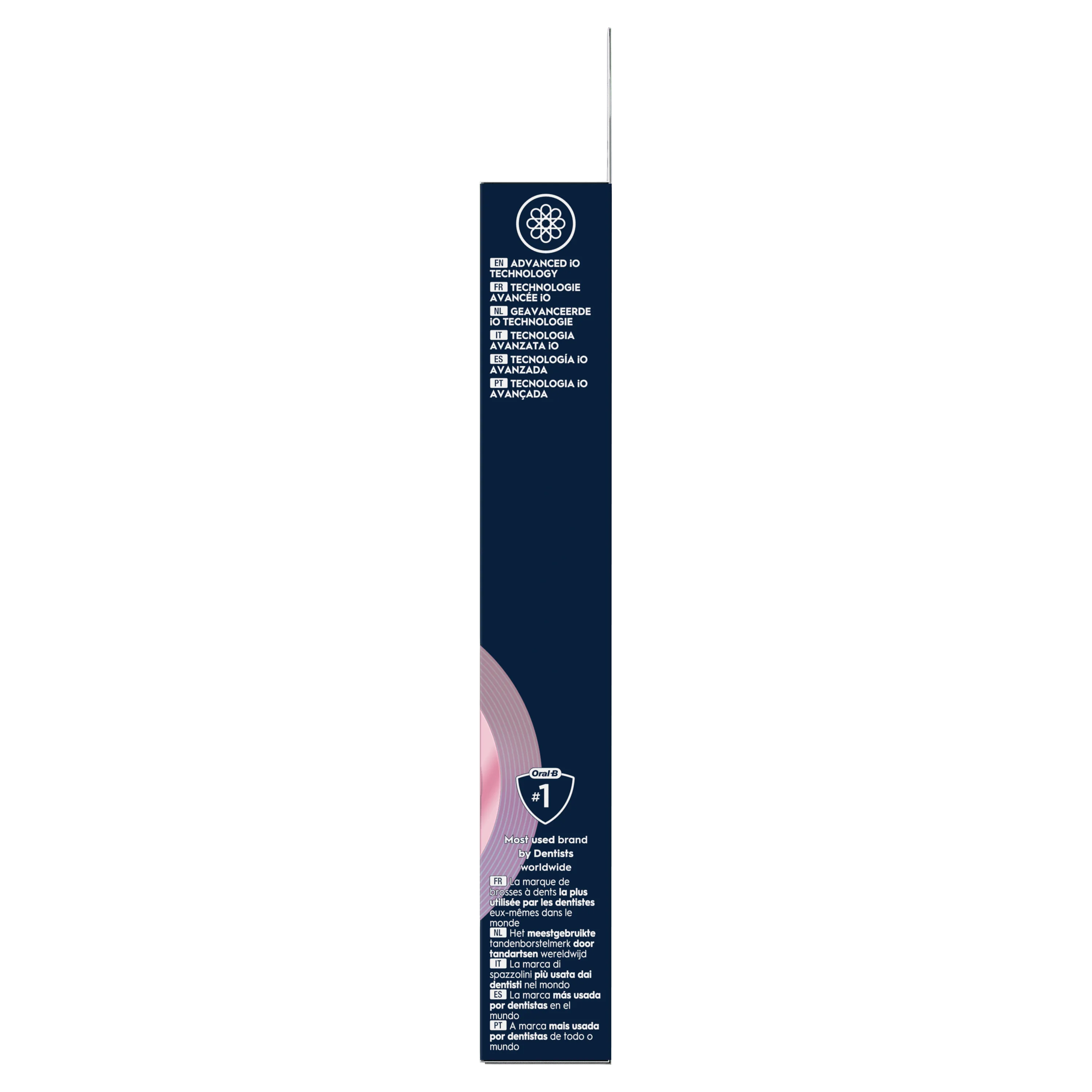Oral-B iO, emballage mettant en avant des gencives 100% plus saines en 1 semaine par rapport à une brosse à dents manuelle.