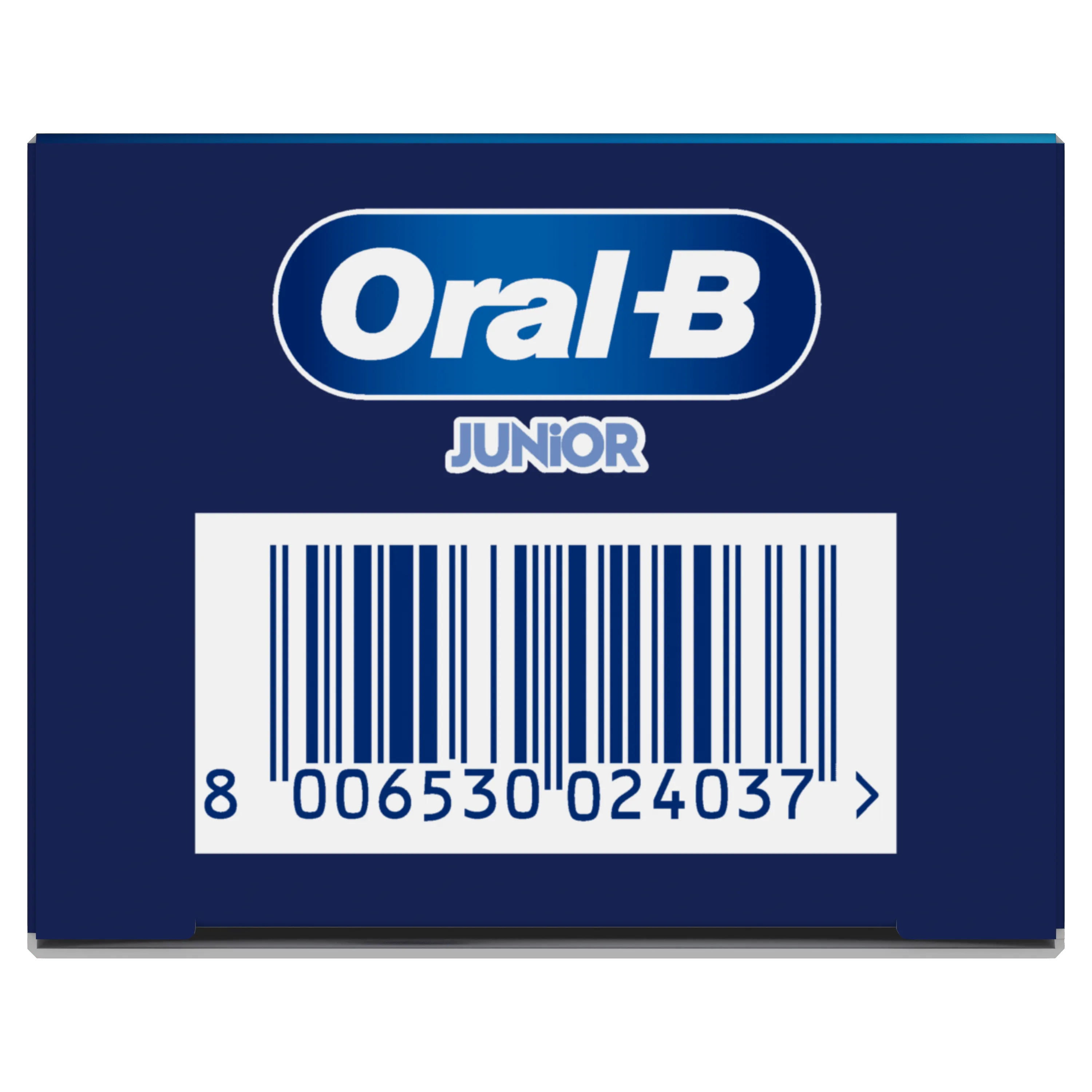 Boîte Oral-B Junior avec le code-barres et le logo de la marque clairement visibles.