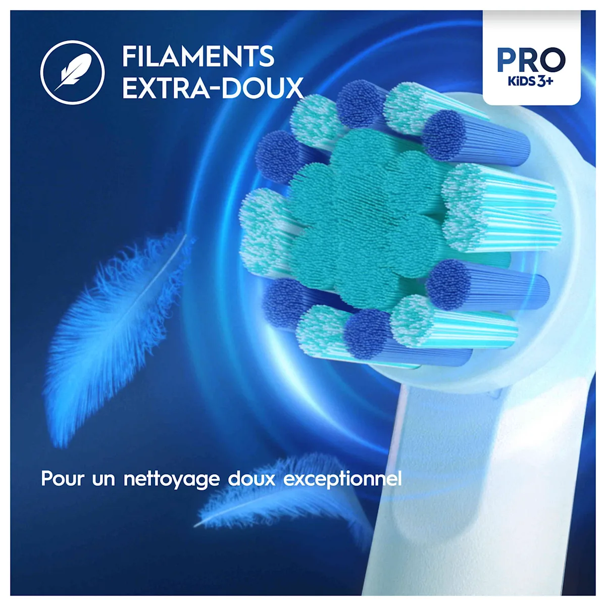La brossette Oral-B Pro Kids 3+ illustre un brossage doux exceptionnel grâce à ses filaments extra-doux.