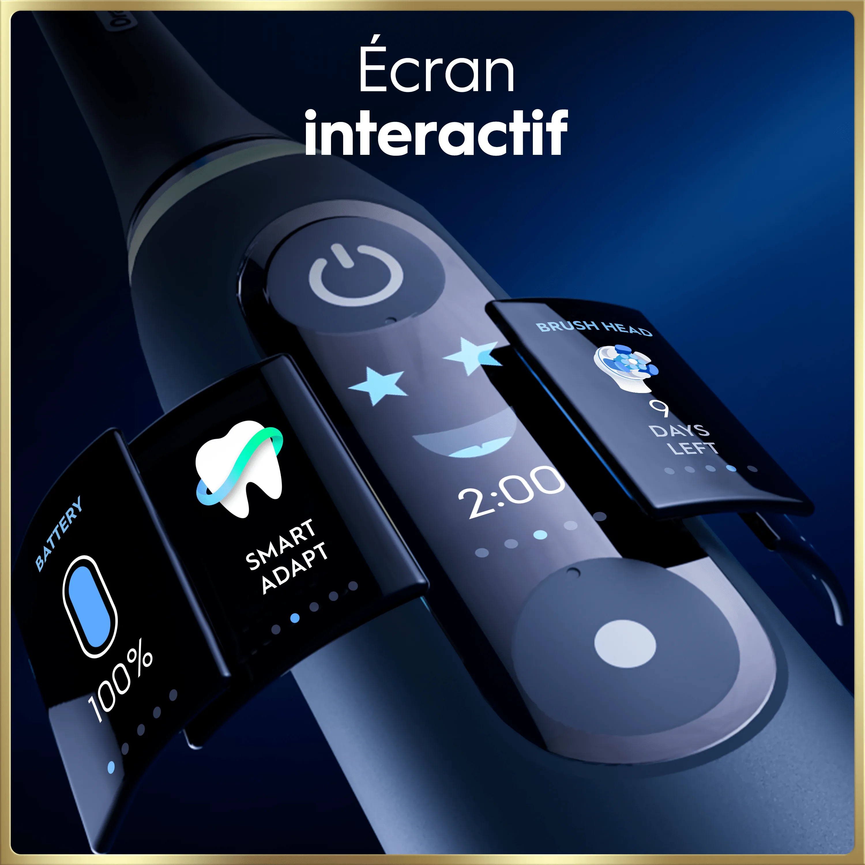 Oral-B brosse à dents électrique, mettant en valeur son écran interactif.