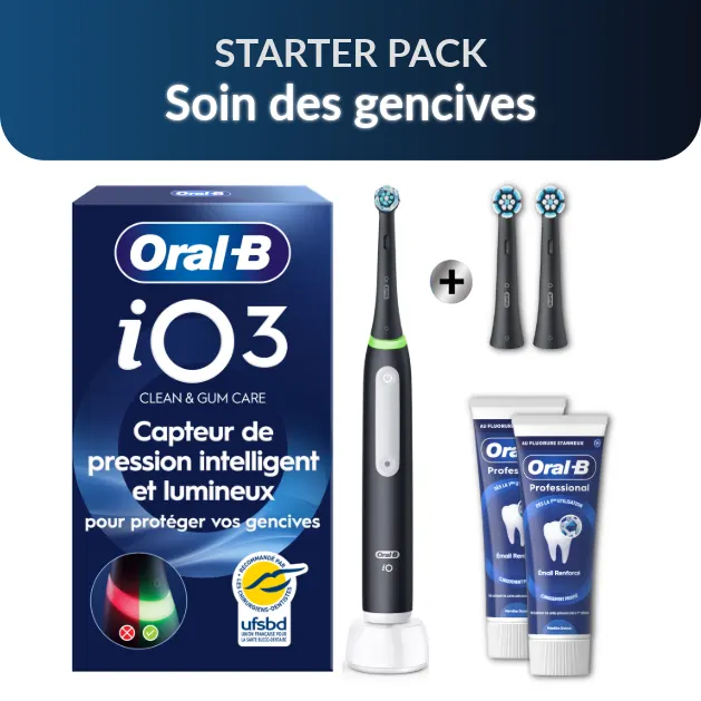 Brosse à dents électrique Oral-B iO 3, Noir, 1 tête de brosse, Support de tête de brosse