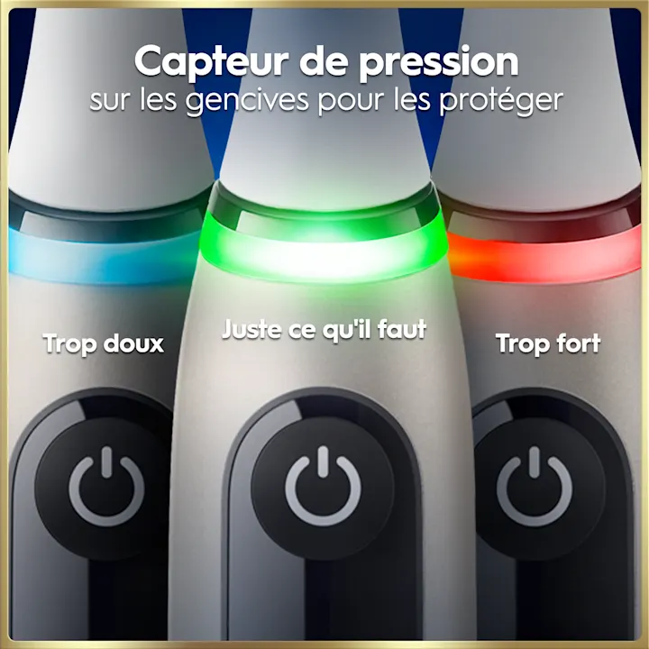 Le capteur de pression Oral-B protège les gencives avec des indicateurs de couleur.